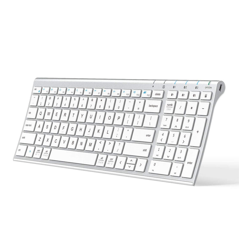 iClever BK10 Bluetooth Keyboard, Multi Device Keyboard Rechargeable Bluetooth 5.1 with Number Pad Ergonomic Design Full Size Stable Connection Keyboard for iPad, iPhone, Mac, iOS, Android, Windows silver
