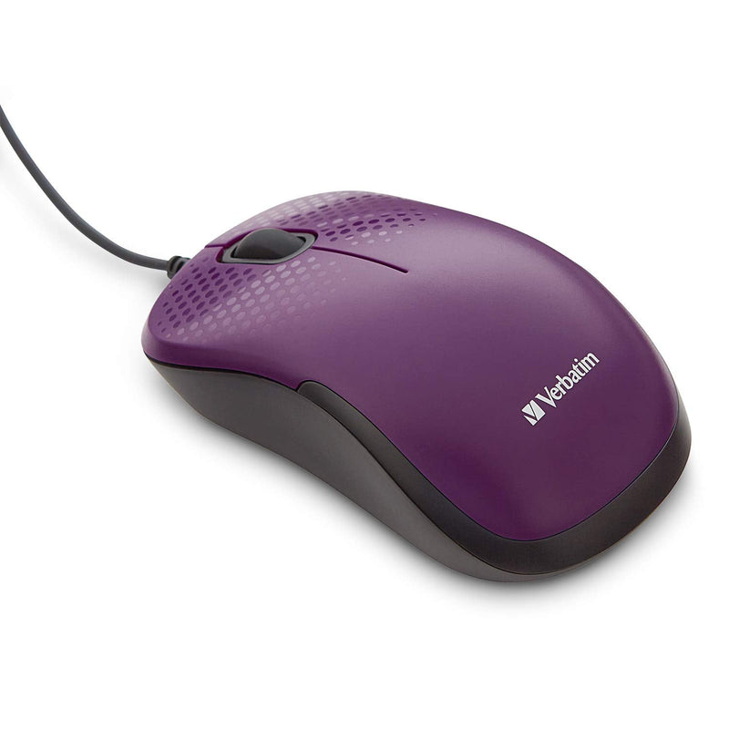 Verbatim USB Silent Corded Optical Mouse - Computer Wired Noiseless and Silent Click Mouse for Mac and PC- Purple