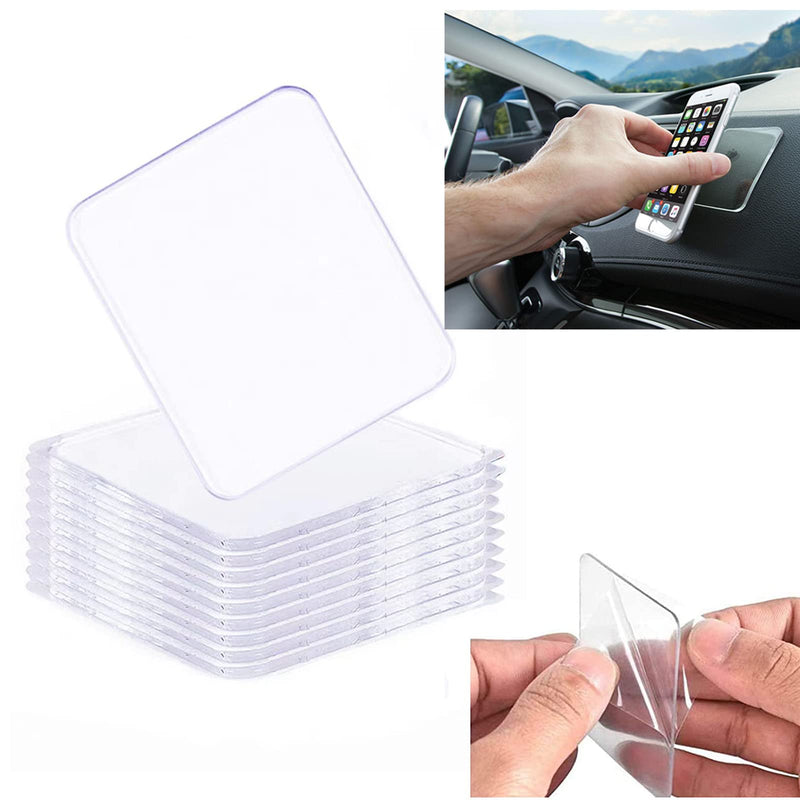 Traceless Super Sticky Gel Pads Anti-Slip Double Sided Gripping Pads for Auto Car Home Cell Phone Glass Photo Holder with Easy Remove Washable Reusable Design Pack of 10 (Transparent) Transparent