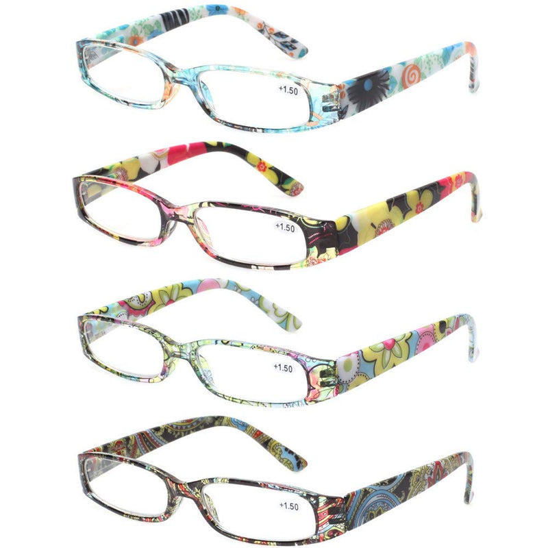 Kerecsen Women's Reading Glasses 4 Pairs Ladies Fashion Spring Hinge Readers 4 Pack Mix 2.0 x