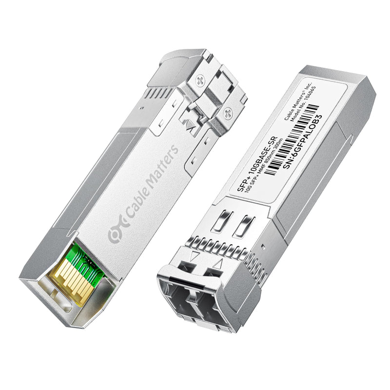 Cable Matters 2-Pack 10GBASE-SR SFP+ LC Fiber Transceiver, up to 300m | 10G Multimode Fiber, Compatible with Cisco, Ubiquiti, TP-Link, D-Link, MikroTik, Netgear, Supermicro, HPE Aruba