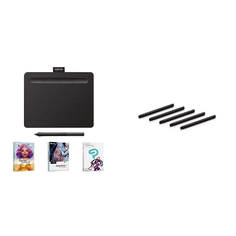 Wacom Intuos Graphics Drawing Tablet with 3 Bonus Software Included, 7.9"x 6.3", Black (CTL4100) & ACK20001 Standard Nibs
