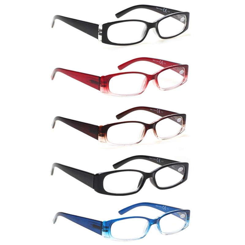 5 Pack Spring Hinge Reading Glasses Rectangular Fashion Quality Readers for Men and Women (5 Pack Mix, 2.5) 5 Pack Mix 2.5 x