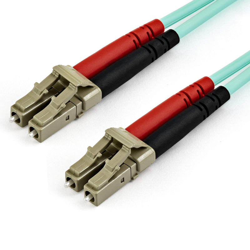 StarTech 50ft/15m OM4 Multimode Fiber Cable, LC to LC, Optic (450FBLCLC15) | Low insertion loss, 125, LSZH, Jumper Cord, OM4 laser-optimized aqua fiber, 100Gbps, UPC polished ends, Aramid fiber, 100G 49 ft / 15 m standard