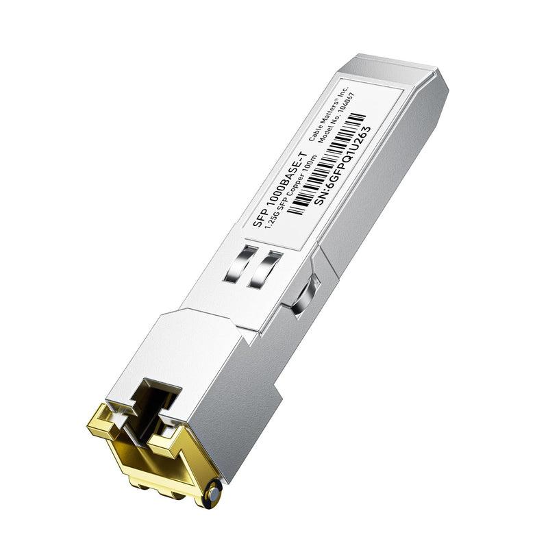 Cable Matters 1000BASE-T Gigabit SFP to RJ45 Copper Transceiver, up to 100m | Ethernet Transceiver Module, Compatible with Cisco, Ubiquiti, TP-Link, Netgear, MikroTik and Supermicro Equipment 1 Gigabit