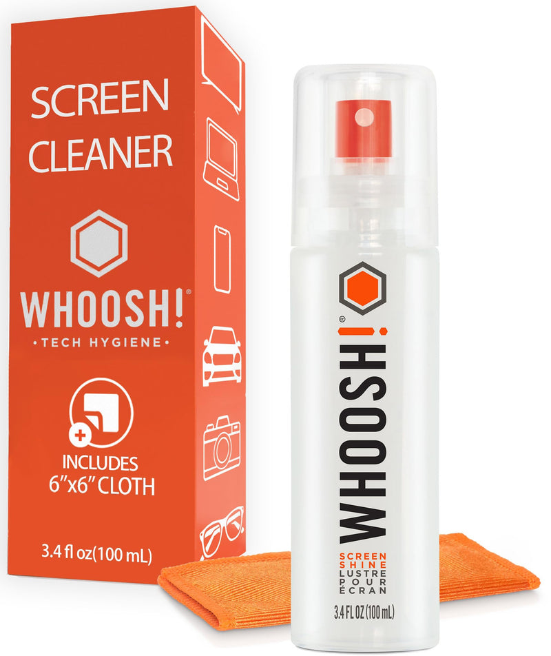 [AUSTRALIA] - WHOOSH! Screen Cleaner Spray and Wipe - 3.4 fl oz + 1 Microfiber Cloth Wipes - Travel Size Electronic Cleaner for Car, Computer, Laptop, iPad, MacBook, Phone, Watch, Eyeglass - Lens Cleaner Kit 