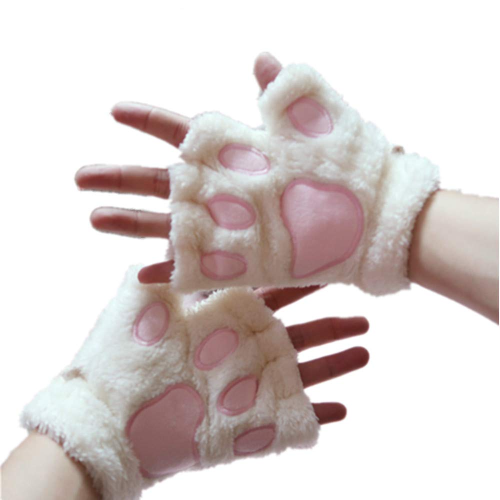 USB 2.0 Powered Stripes Heating Pattern Knitting Wool Cute Heated Paw Gloves Fingerless Hands Warmer White