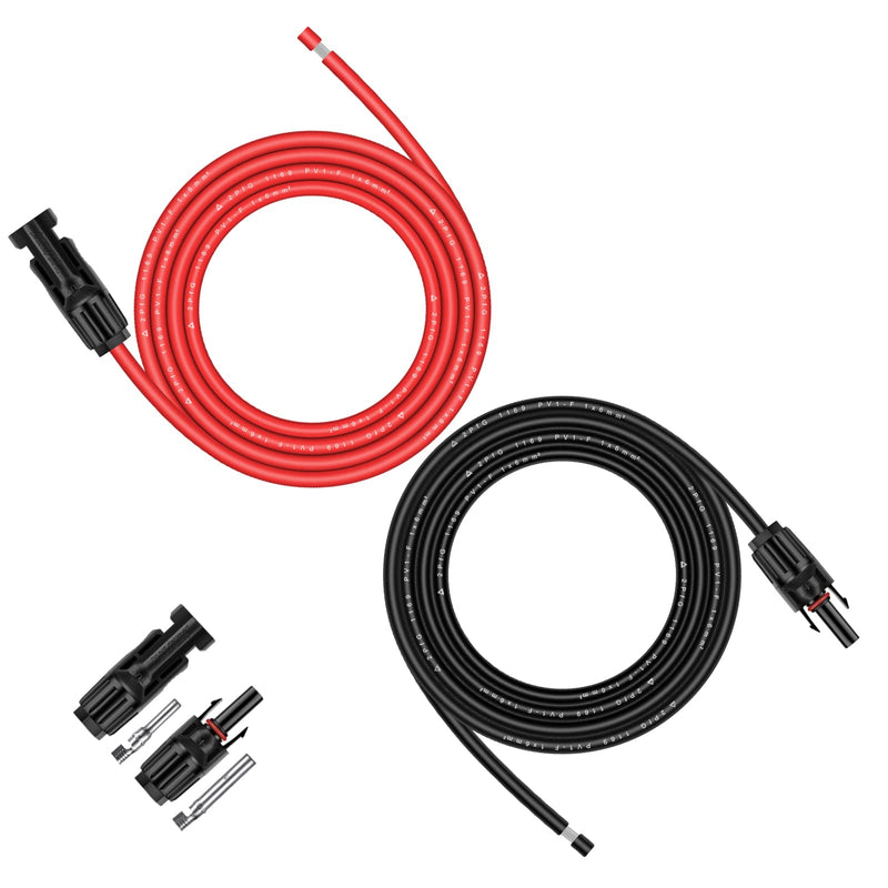 iGreely Solar Panel Extension Cable - 10 Feet 10AWG(6mm²) Solar Extension Cable with Female and Male Connector Solar Panel Wiring Wire Adapter (10FT Red + 10FT Black) 10Ft 10AWG