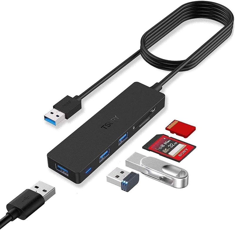 TSUPY USB 3.0 Hub Multi USB Data HUB with 4ft/48inch Extended Cable,SD/TF Card Reader & 3 USB 3.0 Ports Compatible for PC, Laptops, Surface Pro, MacBook, Mac Mini, iMac Pro