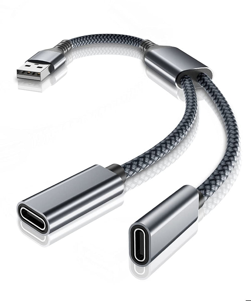 USB Male to Double USB C Female Adapter,Type A Charger Cable Dual Two Splitter for MagSafe,Apple Watch iWatch Series 7,iPhone 11 12 13 Pro Max,SE,iPad Air 4 4th 5 5th 8 8th 9 9th Mini 6 6th Generation Gray