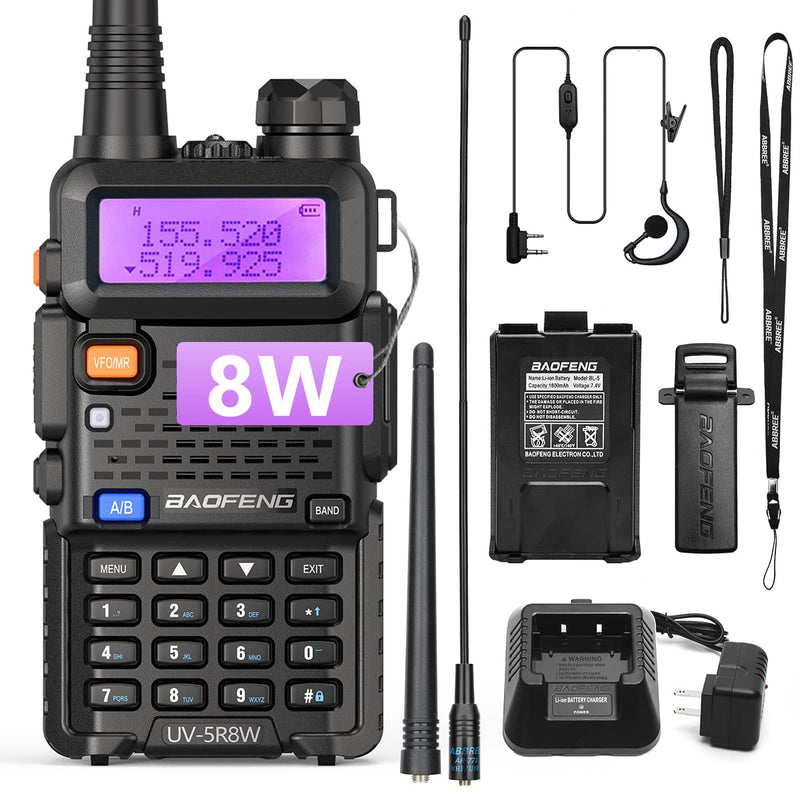 BaoFeng UV-5R 8W Ham Radio Long Range UV5R HandheldDual Band Walkie Talkies Two Way Radio Portable Tri-Power Radio(Black-8W 1Pack) Black-8W 1Pack