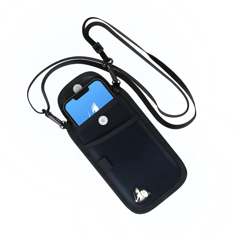 DefenderShield EMF Cell Phone Pouch with Extra Pocket (Black) | Lightweight Crossbody Pouch Case for Phones – EMF Shield for Cell Phone Wireless Signals Reduction