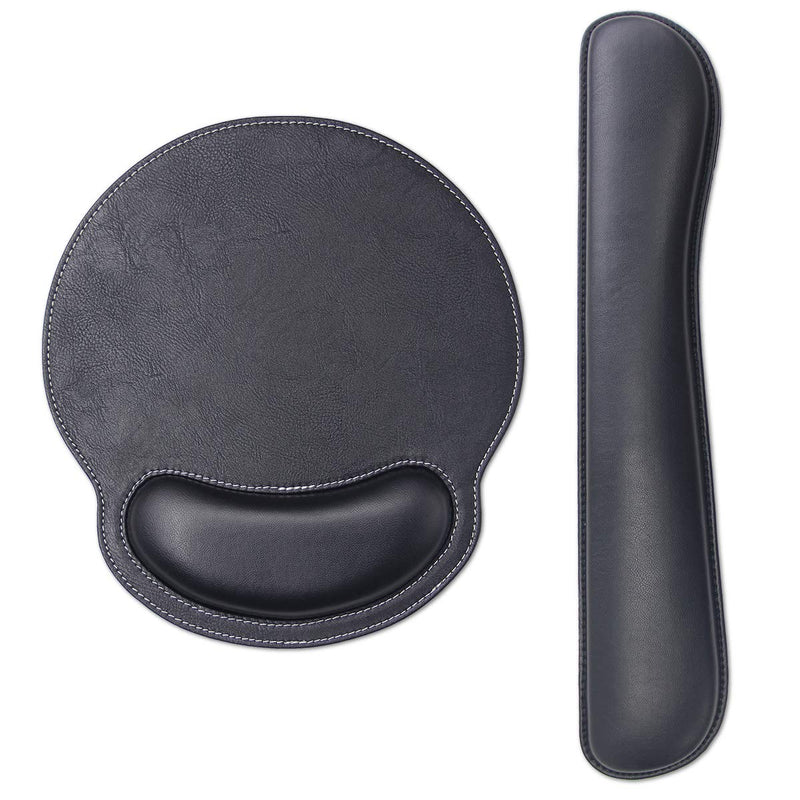 RICHEN Ergonomic PU Leather Keyboard Wrist Rest and Mouse Pad with Wrist Support, Memory Foam Set for Computer/Laptop,Gaming and Office, Comfortable for Easy Typing & Pain Relief (PU Black) Pu Black