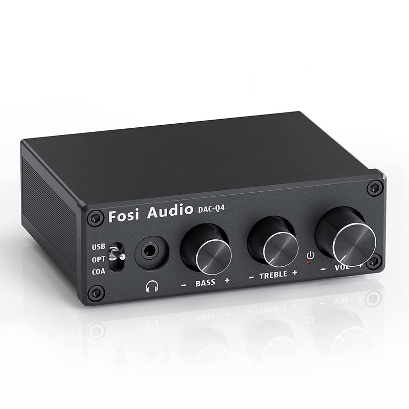 Fosi Audio Q4 Desktop DAC Headphone Amp for PC Mini Stereo Headphone Amplifier Combo USB Optical Coaxial to RCA AUX Digital-to-Analog Audio Converter Adapter for Home Powered Speakers