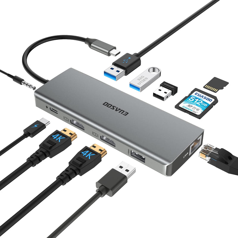 EUASOO 11 in 1 Triple Display USB C Docking Station with Dual 4K HDMI, 1000Mbps Gigabit Ethernet, PD 3.0, 4 USB Ports for MacBook, MacOS Only Support Mirror Mode 11 IN 1 HUB