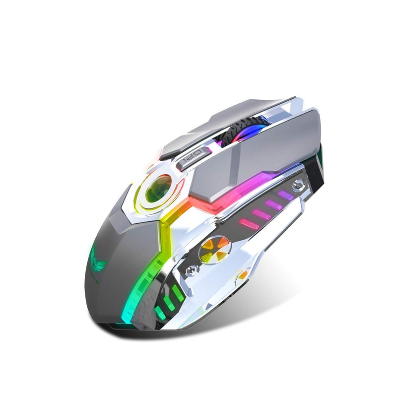 Rechargeable 2.4G Wireless Gaming Mice with USB Receiver and RGB Colors Backlit for Laptop,Computer PC and MacBook(Gray) Gray