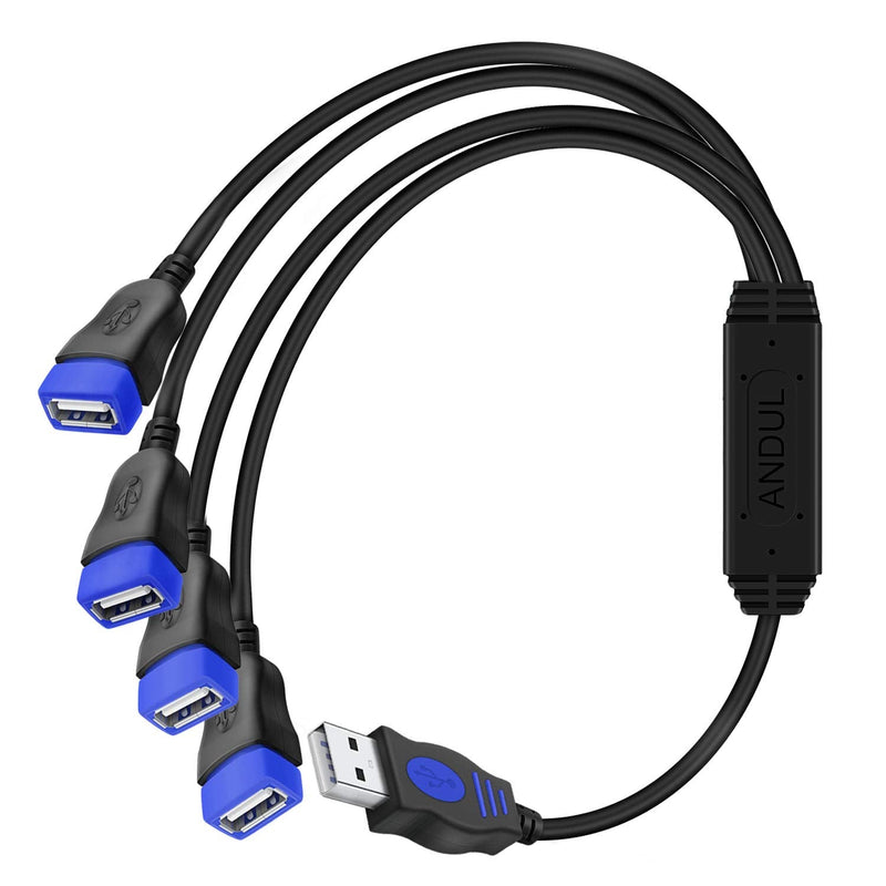 USB 1 to 4 Splitter, ANDTOBO USB 2.0 Y Splitter Charger Cable USB 1 Male to 4 Female Power Cord Extension Hub Cable for PC/PS4/MacBook/Laptop/TV/LED Etc,Navy