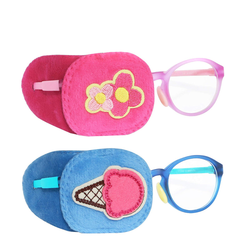 2Pcs Eye Patches for Kids | Girls Eye Patch for Glasses | Medical Eye Patches for Children with Lazy Eye | Amblyopia Eye Patch for Toddlers to Cover Either Eye (Pink Flower & Blue Icecream) Pink Flower & Blue Icecream
