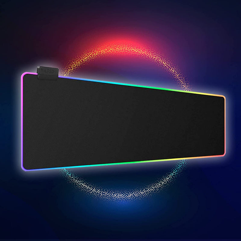 Tilted Nation RGB Gaming Mouse Pad Large - LED Extended Mousepad Desk Mat with 8 Adjustable Light Modes - Computer Mouse and Keyboard Pad - Non Slip Rubber Base, Easy to Clean Water Proof Surface Black with RGB Lighting