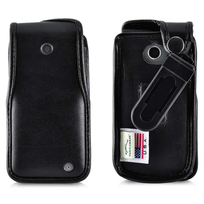 Turtleback Fitted Flip Phone Premium Case Designed for LG Exalt LTE VN220 4G – Heavy-Duty Black Leather Phone Holster with Ratcheting, Removable Plastic Belt Clip Black Fitted Leather / Plastic Clip