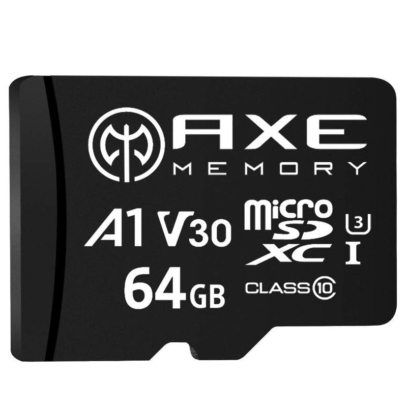 AXE MEMORY 64GB microSDXC Memory Card + SD Adapter with A1 App Performance, V30 UHS-I U3 4K Black - A1 High Speed 64 GB