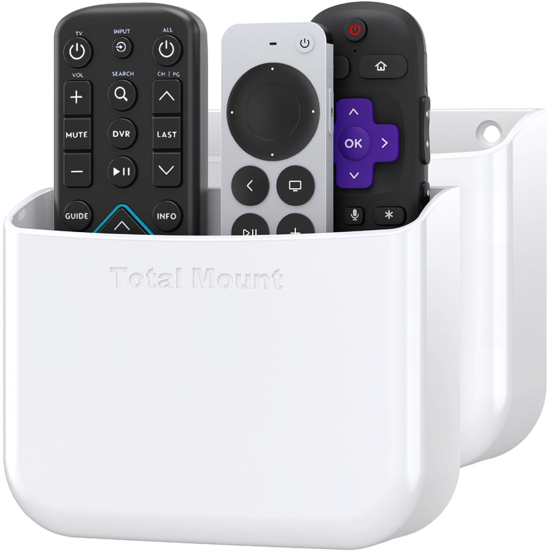 TotalMount Hole-Free Remote Holders – Eliminate Need to Drill Holes in Your Wall (for 2 or 3 Remote Controls – White – Quantity 2)
