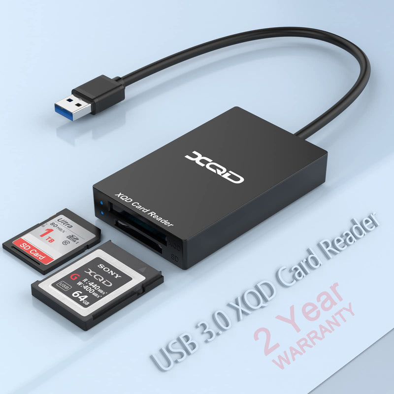 XQD Card Reader, USB 3.0 XQD SD Card Reader Sony XQD Reader 2 in 1 Memory Card Reader 5Gpbs Super Speed Compatible with Sony G/M Series, Lexar 2933x/1400x USB Mark XQD Card, SD/SDHC Card for Wins/Mac Black-A