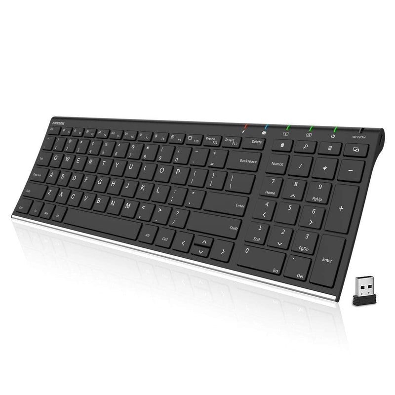 Arteck HW193 2.4G Wireless Keyboard Stainless Steel Ultra Slim Full Size Keyboard with Numeric Keypad for Computer/Desktop/PC/Laptop/Surface/Smart TV and Windows 11/10/8 Built in Rechargeable Battery