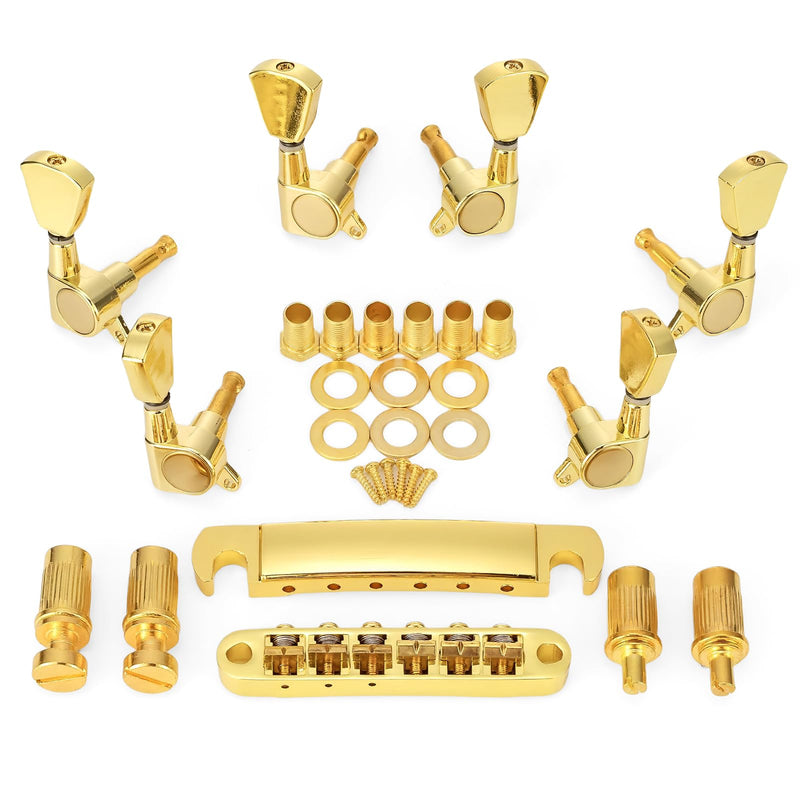 [AUSTRALIA] - Swhmc Gold Guitar Parts Set Saddle Bridge Tune-O-Matic Tailpiece and 3L3R Sealed Gear Tuning Pegs Keys Machine Head for Les Paul Electric Guitar 