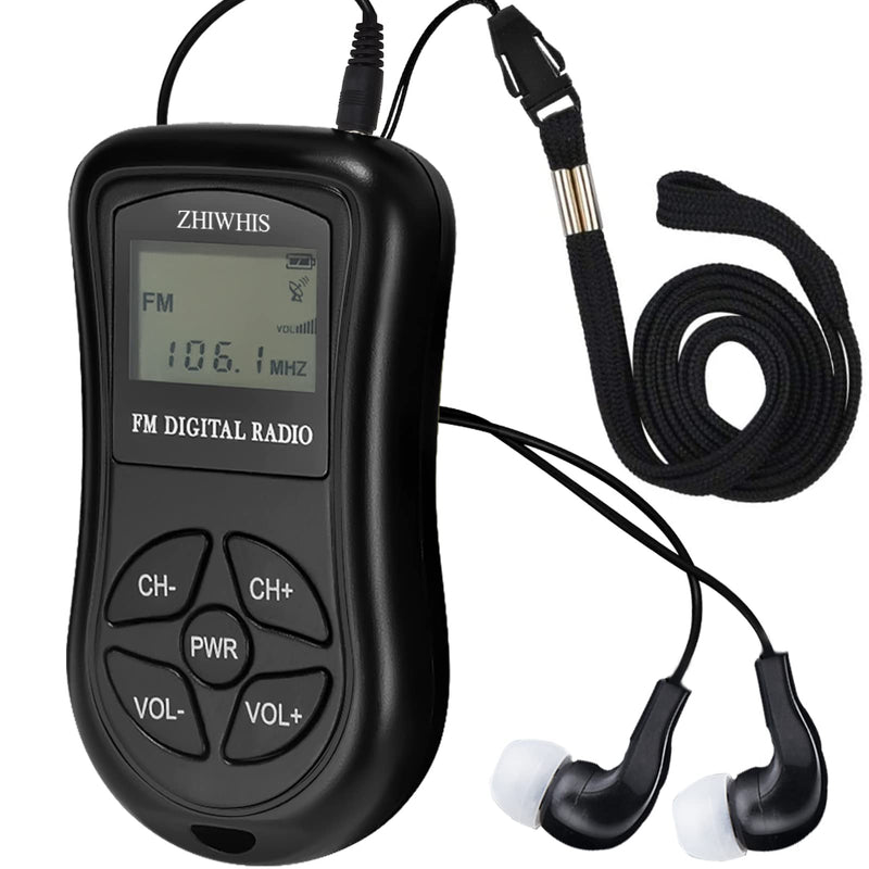 ZHIWHIS Mini Portable FM Radio, Stereo LCD Digital Display Tuning Pocket Walkmen Transistor Conference Receiver with Earphone, Small Pocket Radio Operated by AAA Batteries for Walking/Running Batteries not included