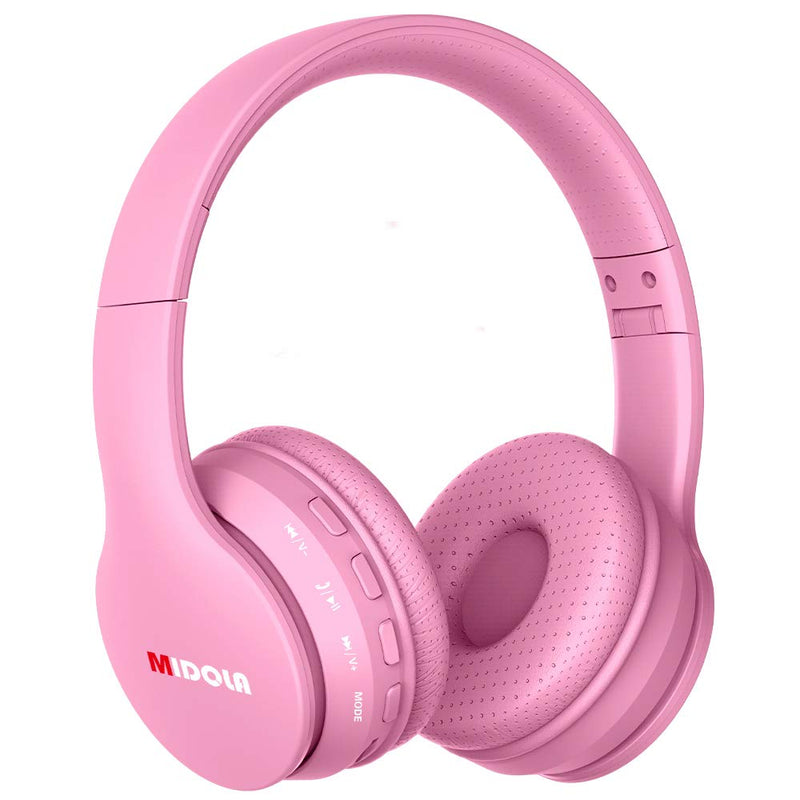 Headphones Bluetooth Wireless Kids Volume Limit 85dB /110dB Over Ear Foldable Noise Protection Headset/Wired inline AUX Cord Mic for Children Boy Girl Travel School Phone Pad Tablet PC Pink