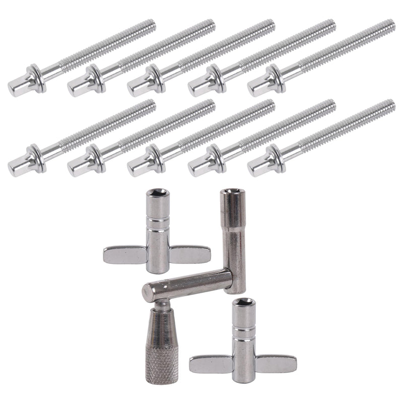 Lovermusic 13 Pcs Drum Screw Tension Rod M5x50mm w/Key Wrench Tool T-Shaped Z-Shaped