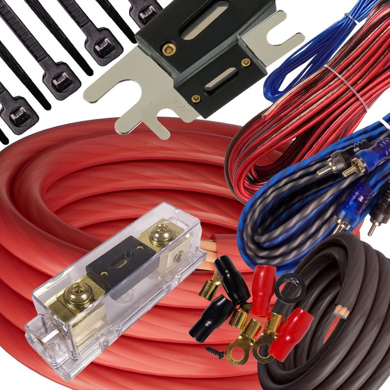 USA 0 Gauge Cable 5000W Up to 8500W Complete Car Amplifier Installation Power Amp Wiring Kit 1/0 Ga Red for Car Stereo