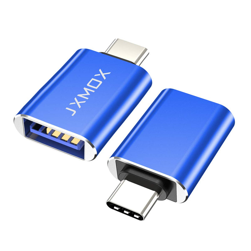 USB C to USB Adapter [2-Pack], JXMOX Thunderbolt 3 to USB 3.0 OTG Adapter Compatible MacBook Pro,Chromebook,Pixelbook,Microsoft Surface Go,Galaxy S8 S9 S10 S20 Plus,Note 8 9,Pixel 2 3(Blue) Blue