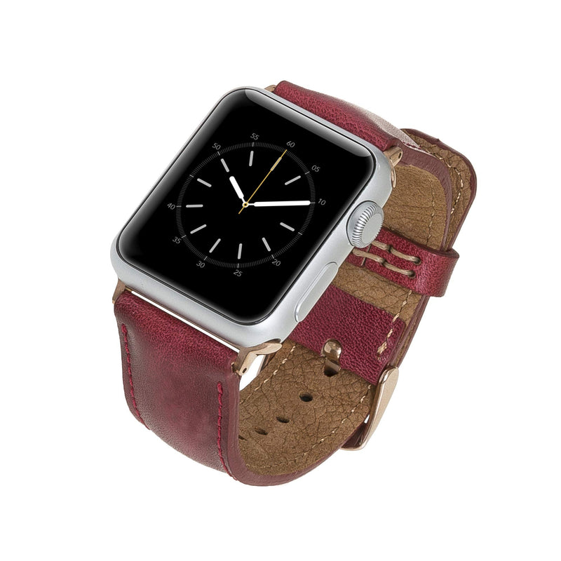 Tuscany Leather Bands Compatible with Apple Watch 38mm 40mm 41mm Band, iWatch Replacement Strap for Series 1, 2, 3, 4, 5, 6, 7, SE, 8, Ultra, Sport (Burnt Red w/Rose Gold Connector&Clasp)