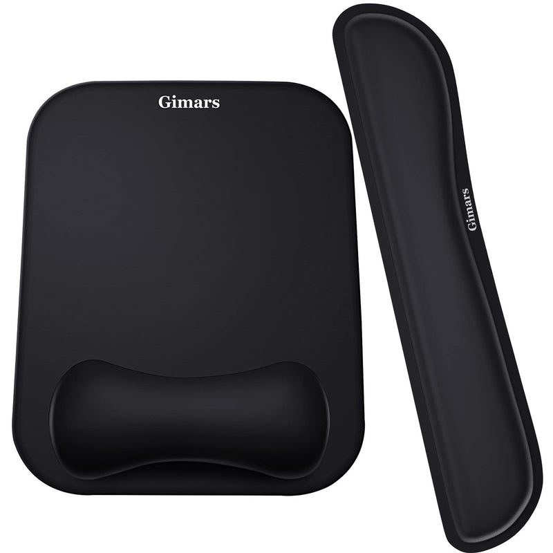 Gimars Elongate Smooth Lycra Fabric Ergonomic Mouse Pad Wrist Support, Gel Memory Foam Cushion Set Keyboard Wrist Rest Support, Pain Relieve for Computer, Laptop, Office, School, Home, Gaming, Black Square Set-black