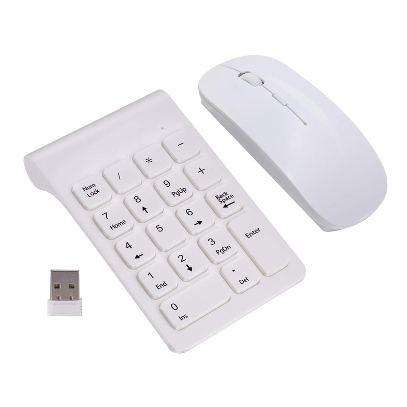 Wireless Numeric Keypad, TRELC Mini 2.4G 18 Keys Number Pad, Portable Silent Financial Accounting Numeric Keypad Keyboard Extensions with Wireless Mouse for Laptop, PC, Desktop, Notebook (White) White