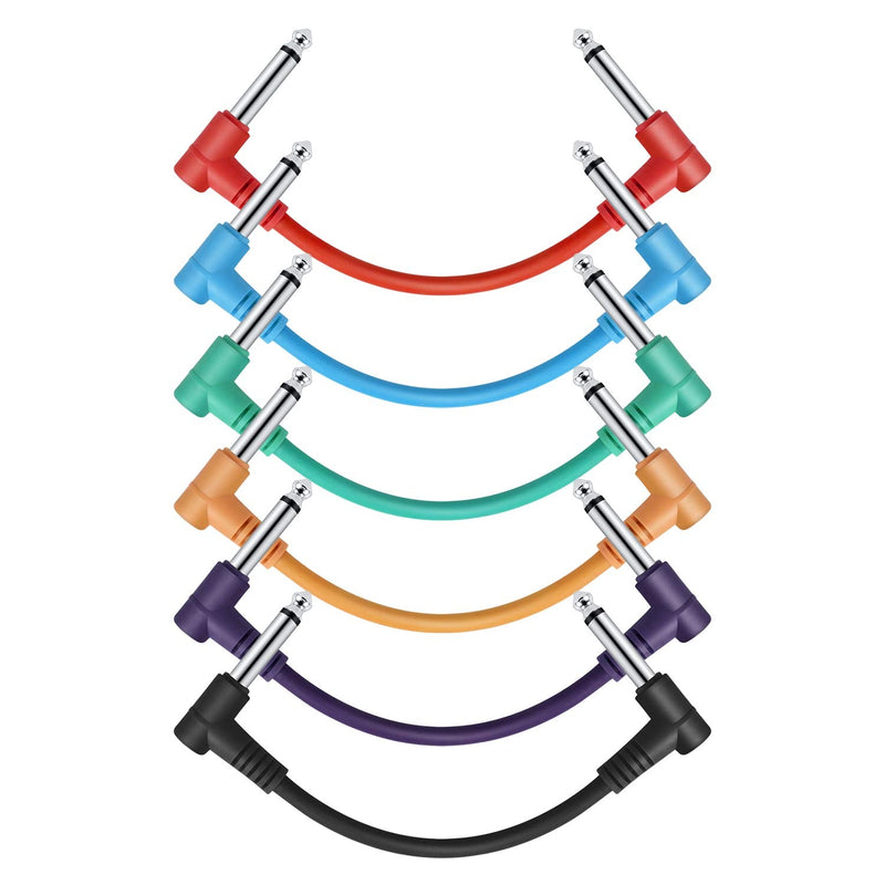 Donner 6 Inch Guitar Patch Colored Cable 6-Pack, TS 1/4" Right Angle to TS 1/4" Right Angle 6 Inch-6 Pack Multicolored