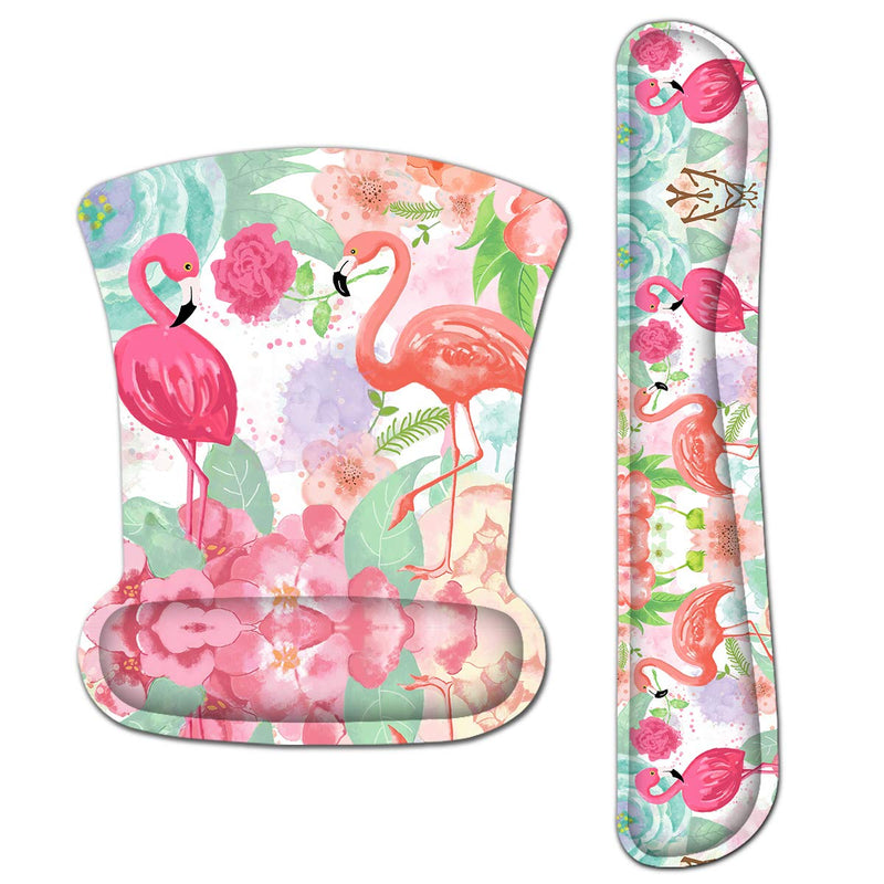 HAPLIVES Ergonomic Keyboard Wrist Rest Pad and Mouse Pad Wrist Support Set with Non-Slip Backing Memory Form-Filled, Easy-Typing and Pain Relief for Gaming Office Computer Laptop (Pink Two Flamingos) Pink Two Flamingos