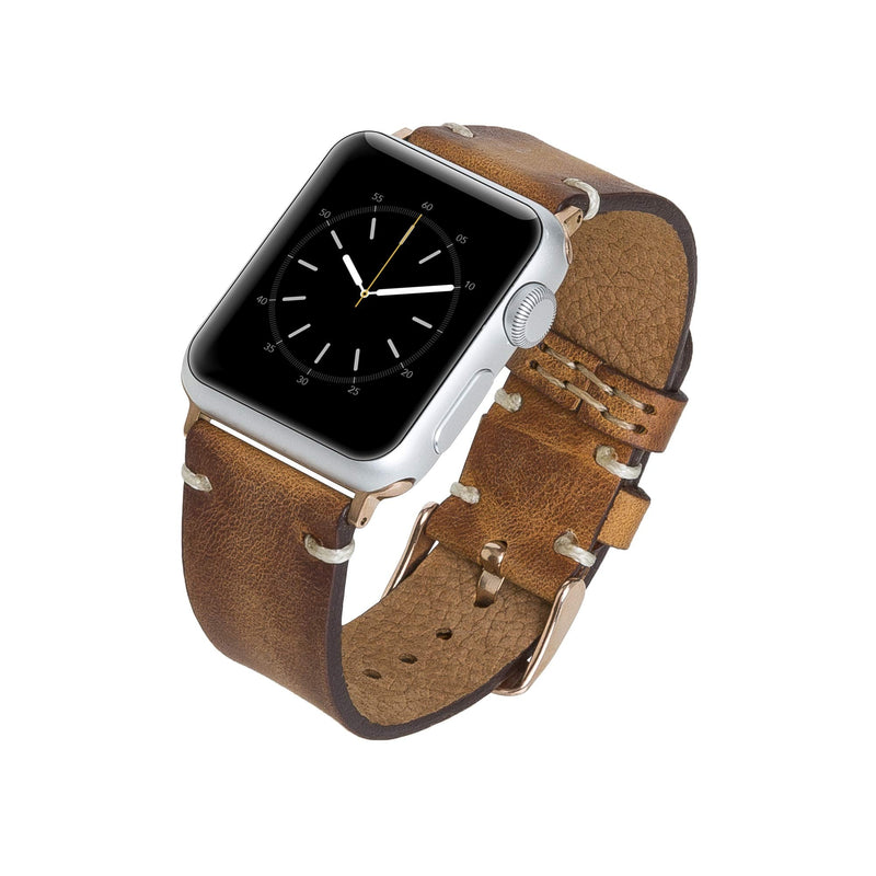 Venito Sarno for Apple Watch Ultra 2 / Ultra Band 49mm 45mm 44mm 42mm 41mm 40mm 38mm Handmade Premium Leather Watch Band Compatible with iWatch Series 9 8 7 6 5 4 3 2 1 SE Antique Brown w/Rose Gold Connector&Clasp 49mm/45mm/44mm/42mm
