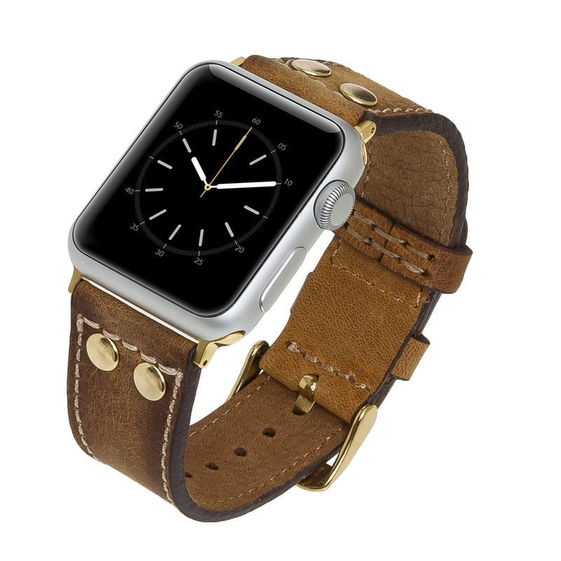 Venito Como Leather Watch Band Compatible with the Apple Watch Series 1,2,3,4,5,6,7,SE 44mm/42mm/40mm/38mm w/Stainless Steel Hardware Antique Brown w/Gold Connector&Clasp 38mm-40mm