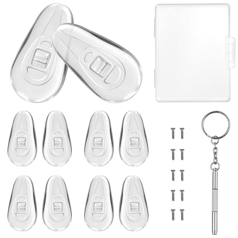 PTSLKHN 5 Pairs of Eyeglass Nose Pads, Upgraded 15x8mm Soft Silicone Air Chamber Eyeglasses Nose Pads, Screw-in Glasses Nose Pad Replacement Kit. 5pairs-clear