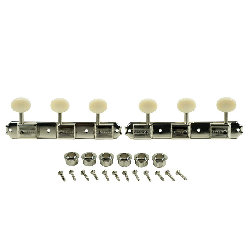 Kluson 3 On A Plate Deluxe Series Tuning Machines - Single Line - Standard Post - Nickel With Oval P