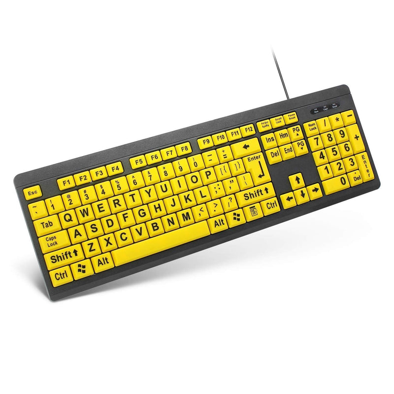 TANIX Large Print Computer Keyboard Wired USB Keyboard Big Print Letter with Yellow Keys High Contrast Yellow Keyboard Makes Type Easy