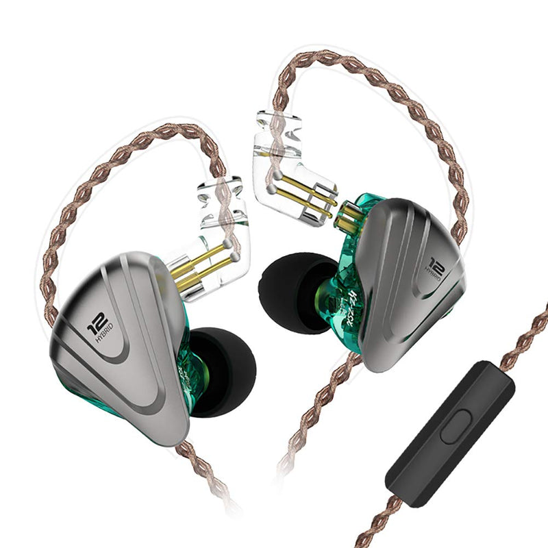 in-Ear Monitors,　KZ ZSX 1DD+5BA Hybrid HiFi Stereo Noise Isolating Sport IEM Earphones/Earbuds/Headphones with Detachable Cable(with MIC, Cyan) With MIC