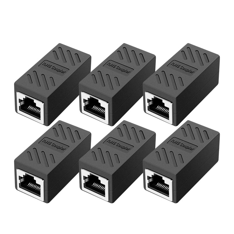 RJ45 Coupler，Ethernet Coupler, in Line Coupler for Cat7/Cat6/Cat5e/Cat5 Ethernet Cable Extender Adapter Female to Female (6 Pack Black) RJ45 6 pack