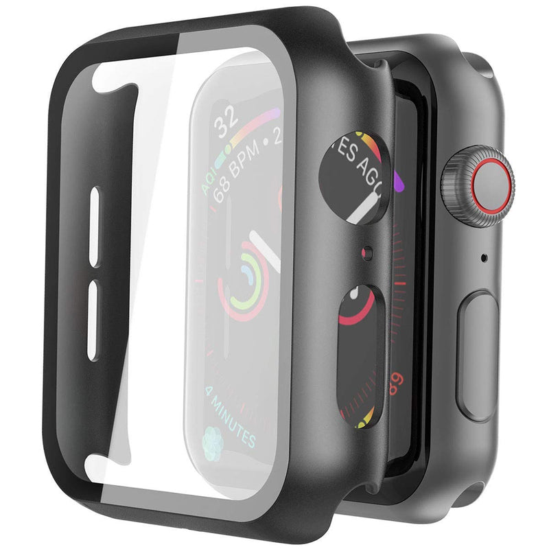 Misxi 2 Pack Hard PC Case with Tempered Glass Screen Protector Compatible with Apple Watch Series 6 SE Series 5 Series 4 44mm, Black Black(2-Pack)