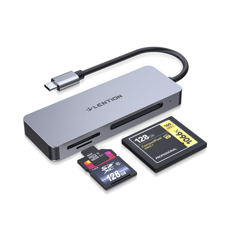 LENTION USB C to CF/SD/Micro SD Multi-Card Reader, SD 3.0 Card Adapter Compatible 2021-2016 MacBook Pro 13/15/16, New Mac Air/iPad Pro/Surface, Samsung S20/S10/S9/S8/Plus/Note (CB-C12, Space Gray)