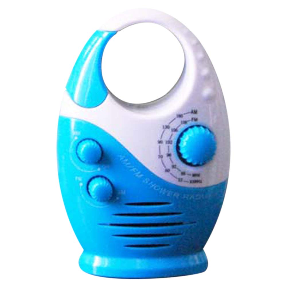 Waterproof Shower Radio, Splash Proof AM/FM Radio with Top Handle for Bathroom Outdoor Use - Built-in Speaker & Adjustable Volume(Blue and White) blue and white