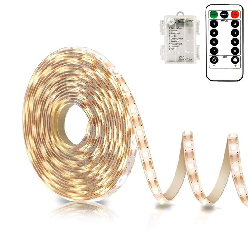 [AUSTRALIA] - echosari Battery Powered Led Strip Lights with Remote Warm White, 8 Modes, Dimmable, Timer, Self-Adhesive, Cuttable, Waterproof, 9.8FT 90Led Strip Lights for TV Kitchen Cupboard Bedroom Decor 
